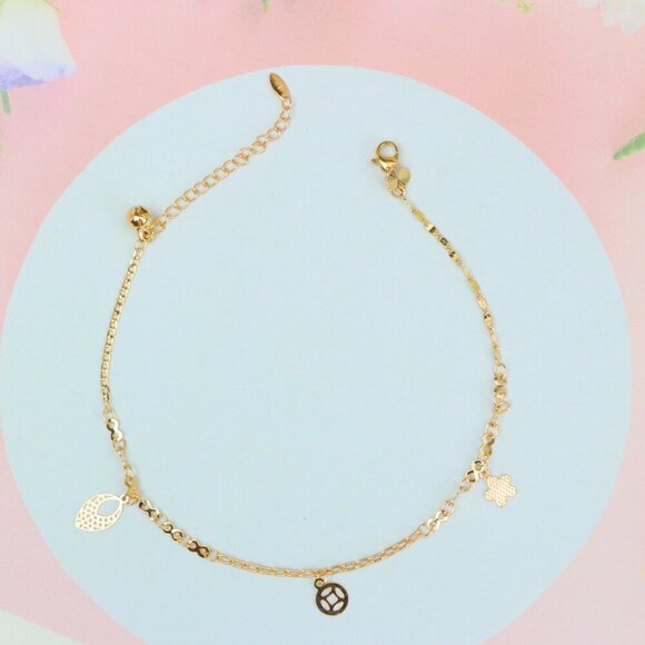 "Rose Gold Plated Anklet with Mixed Charms and Elegant Detailing, XPAL1060 - Picture 10 of 12